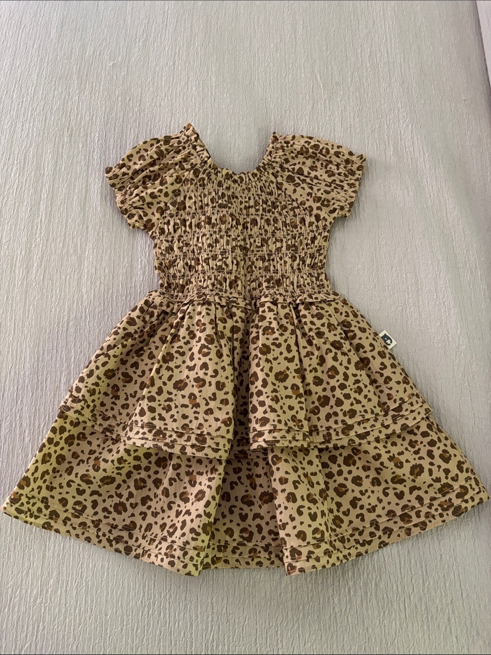 Girls' Organic Leopard Print Tiered Dress - Brown NWOT